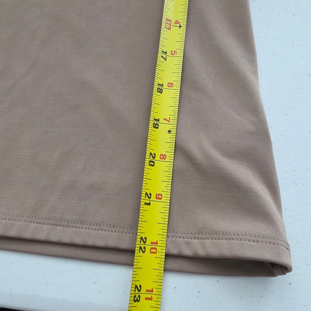 Express V-Neck Top Women Size S Taupe Good Short Sleeve Spandex Stretch Tee - Picture 9 of 10